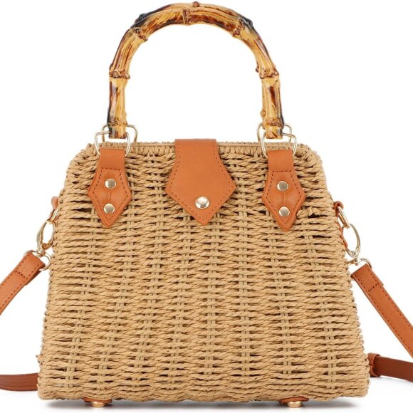 Women Straw Tote Bag Woven Summer Beach Handheld Crossbody Vacation Bag - Picture 1 of 7